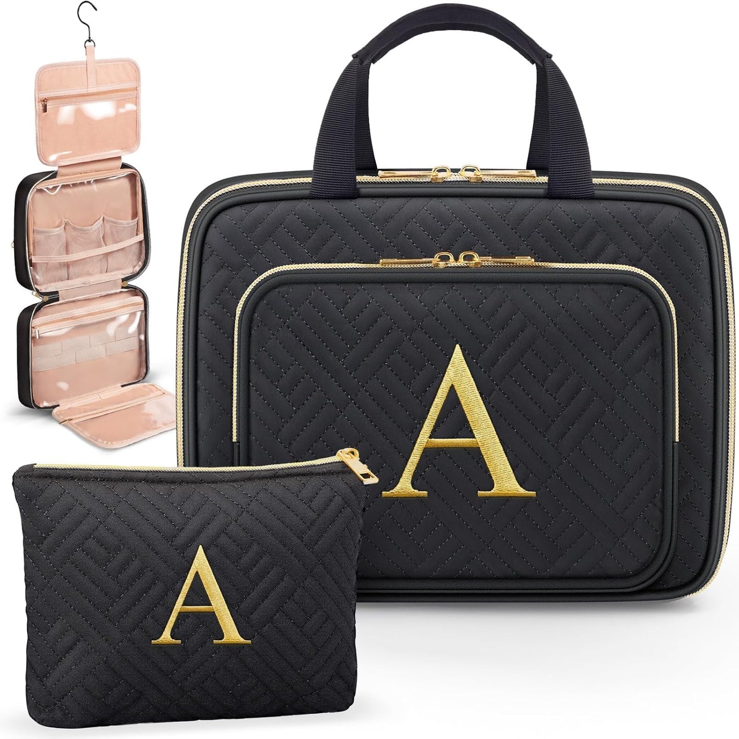 Gifts for Women, Initial Toiletry Makeup Bag Hanging Cosmetic Organizer with Embroidery Letter Personalized Nurse Teacher Appreciation Gift Birthday Christmas Gifts for Mom Sister Wife Friend Auntie