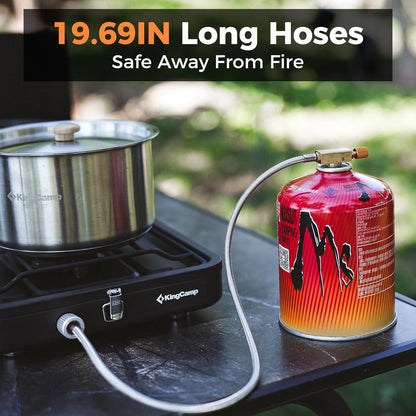 KingCamp 2 Burner Camping Stove，Portable Folding Stove with 20000 BTU，Backpacking Camp Stove for Outdoor Cooking，2 Adjustable Burners & Piezo Ignition for BBQ Hiking Backpacking Camping