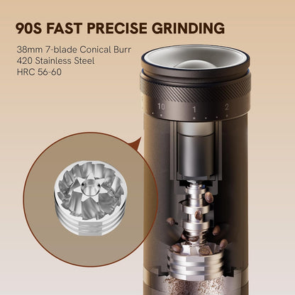 OutIn Fino Portable Electric Coffee Grinder,Adjustable Coffee Bean Grinder with 28 Precise Grind Setting,One-Button Burr Coffee Grinder with Fast‑Charge Battery, Auto‑Stop & Clog‑Protection