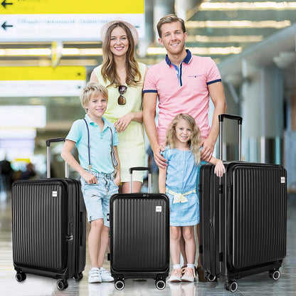 Luggage Sets 3 Piece, ABS Lightweight 20in/24in/28in Luggage, Expandable Carry On Suitcase Set with TSA Lock & Double Wheels, Front Open Hardshell Luggage Sets (Black)