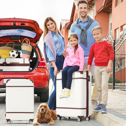 Merax Luggage Set 2 Piece Suitcase Set with Cosmetic Case Expandable Spinner Wheels Vintage Luggage Sets (White,20"+24")