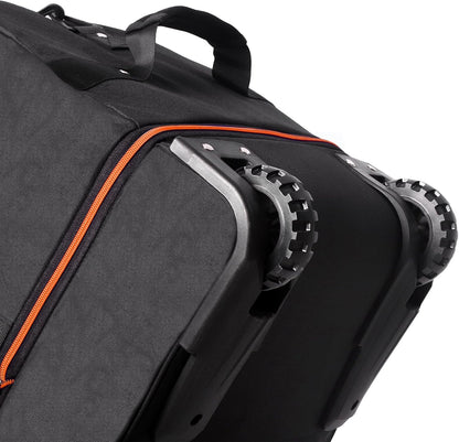 CONTAIL 32”110L Expandable 140L Rolling Duffle Bag with 2 Inline Wheels,Convertible Weekend Travel Bag with Bungee-Cord System,Black-orange
