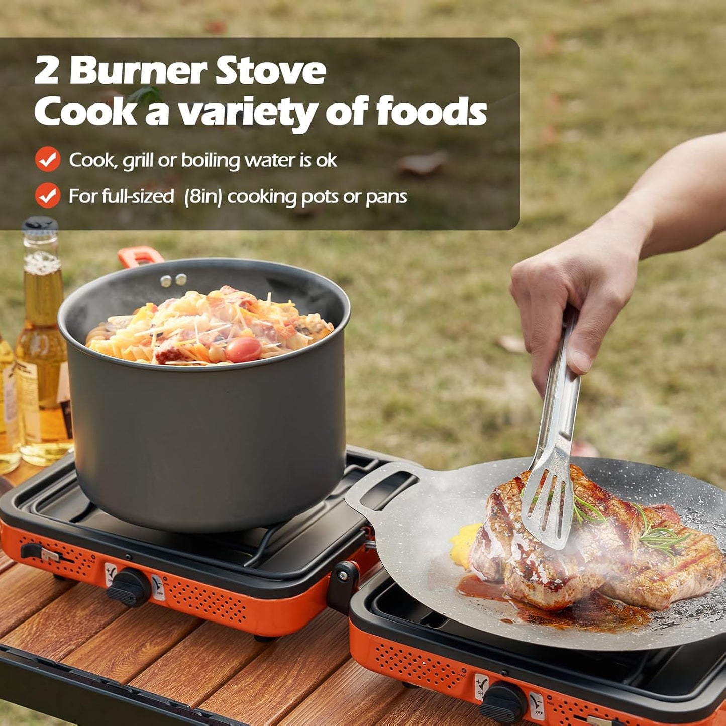 Odoland Portable 2 Burner Camping Stove Propane 17000 BTU/h Gas Stove Collapsible Backpacking Stove for Indoor Outdoor Cooking Hiking and Picnic