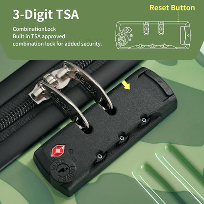 Merax Luggage Sets 3 Piece, Hardside Suitcase Set with Spinner Wheels, Lightweight Printing Luggage Carry on,20+24+28 IN,Green