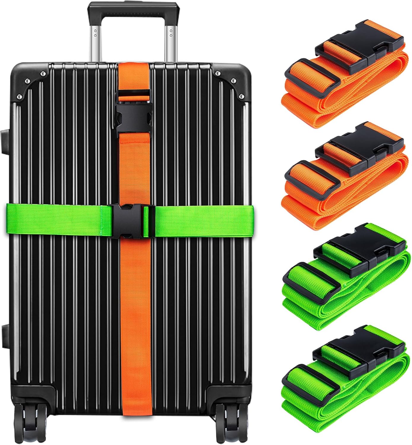 Luggage Straps for Suitcases TSA Approved, Travel Belt Suitcase Belt, Suitcase Straps TSA Approved, Luggage Belt Strap TSA Approved, Travel Straps for Luggage, 4Pcs Luggage Band Orange, Green