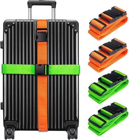 Luggage Straps for Suitcases TSA Approved, Travel Belt Suitcase Belt, Suitcase Straps TSA Approved, Luggage Belt Strap TSA Approved, Travel Straps for Luggage, 4Pcs Luggage Band Orange, Green