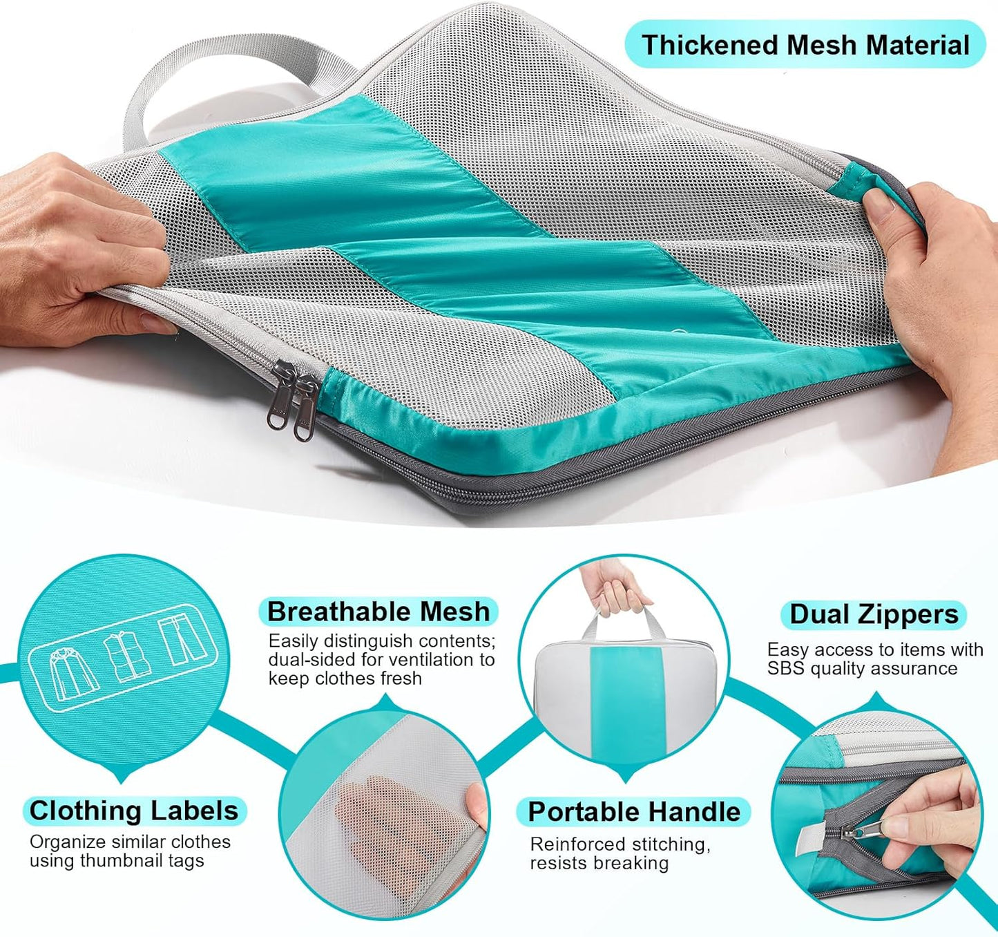 8 Set Compression Packing Cubes for Travel Essentials,Compressible Expandable Packing Cubes for Suitcase,OlarHike Luggage Organizer Bags for Travel,Handy Helper for Organizing Clothes(Blue Green)