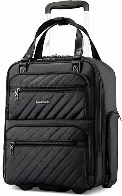 LUGGEX Underseat Carry On Luggage with Wheels, Stylish Lightweight Under Seat Luggage, Soft Sided Personal Item Suitcase for Short Trip (All Black, 16 Inch)