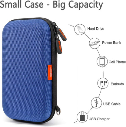 Blue Shockproof Charger Carrying Case - GLCON Small Hard Travel EVA Case for WD Seagate Toshiba Hard Drive, Power Bank, Electronic Accessories, Cord, Cable - High Protection Portable Storage Bag