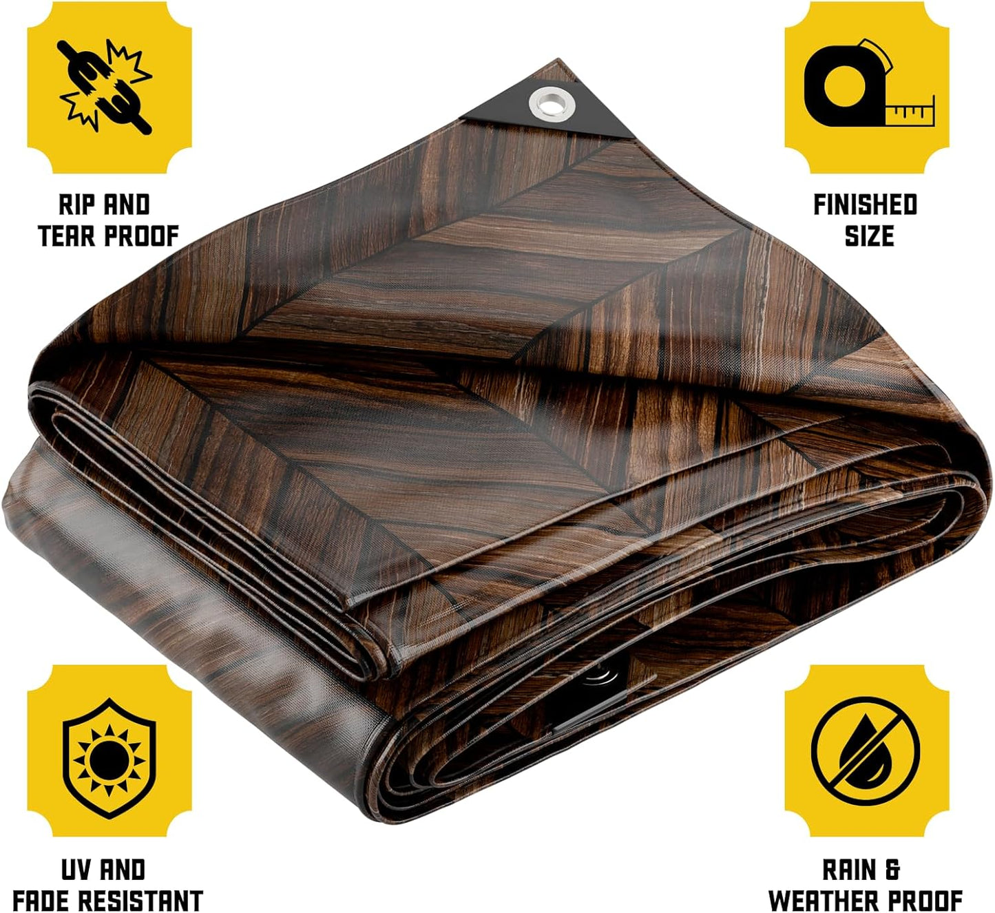 Core Tarps Extreme Heavy Duty 20 Mil Tarp Cover, Waterproof, UV Resistant, Rip and Tear Proof, Poly Tarpaulin with Reinforced Edges for Roof, Camping, Patio, Pool, Boat (Brown Wood/Black 30′ X 50′)