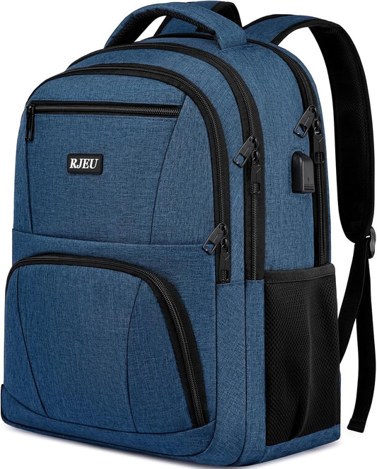 School Backpack for Teens & College Students - 15.6 Inch Laptop Backpack with USB Charging Port, Water Resistant Business Bookbag for Men, Boys, School, Blue