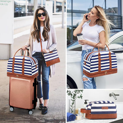 Weekender Bag for Women Canvas Overnight Bag Large Travel Tote Bag Carry on Shoulder Duffle Bag With Shoe Compartment,Perfect for Travel/Daily Use/Birthday Gift …