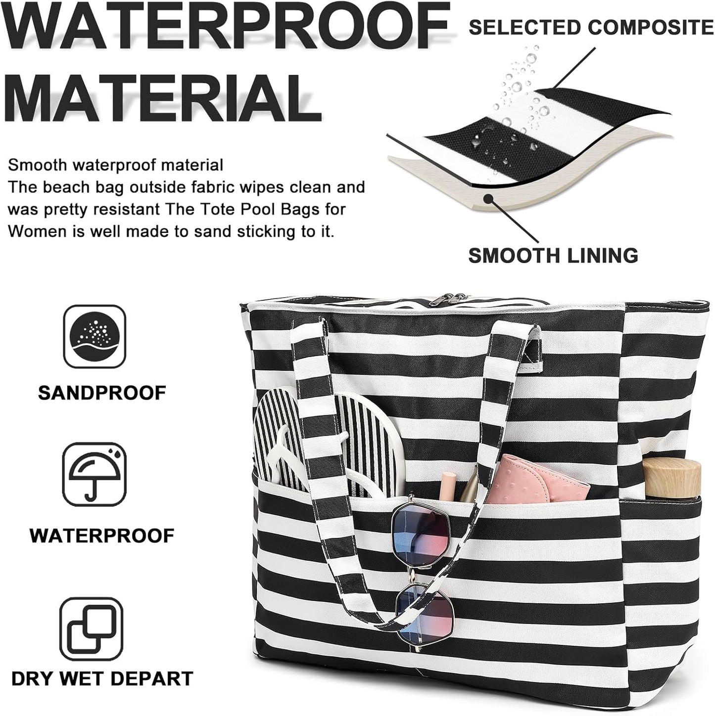 Beach Pool Bags Tote for Women Ladies Large Gym Tote Carry On Bag With Wet Compartment for Weekender Travel Waterproof