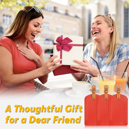 3 Pack Luggage Tags for Suitcases, TSA Approved Bag Tags, Baggage Tags with Privacy Protection, Travel Essentials Luggage Accessories, Red & Brown