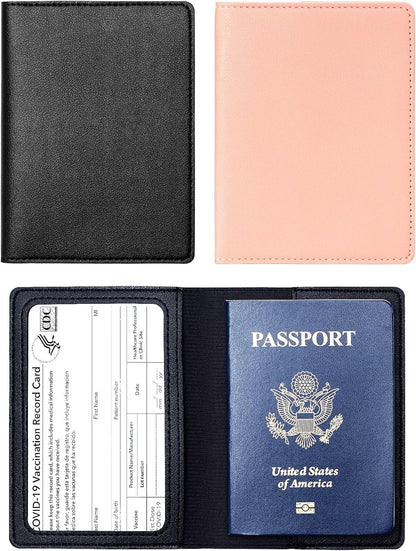 2 Pack Passport covers and Vaccine Card Holder Arouselove PU Leather Passport Wallet Vaccine Case Protector Slot Travel Passport Wallets for Women & Men