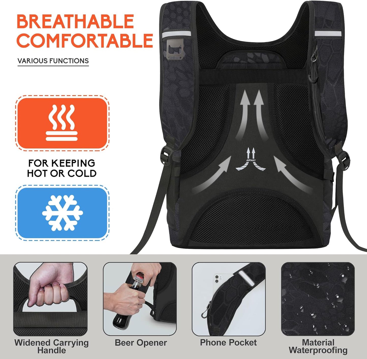 N NEVO RHINO Backpack Coolers Insulated Leak Proof 36/54 Cans,Portable Lightweight Waterproof Insulated Cooler Backpack for Men & Women Ideal for Camping,Travel,Beach,Picnics,Lunch & Day Trips