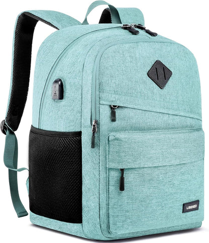 School Backpack for Teen Girls and Boys, Bookbag for College with USB Charging Port, 15.6 Inch Laptop Bag Middle School Back Pack, Teal