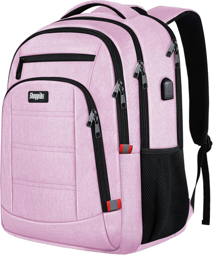 Pink Backpack for Women, School Backpacks for Girls Teen, Bookbag with USB Charging Port, College High School Backpack Fits 15.6 Inch Laptop, Casual Work Business Back Pack