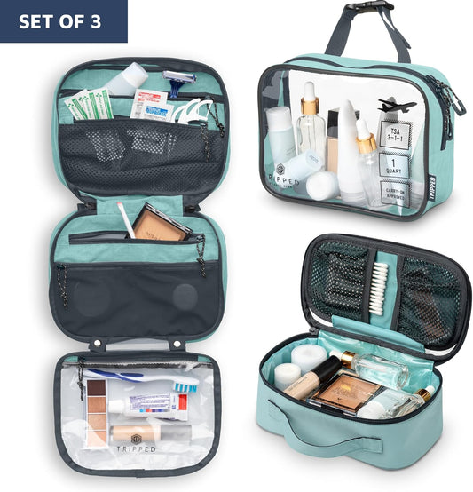 Toiletry Bag Kit Set: Hanging Travel Toiletry Bag + 311 TSA Cosmetic Liquid Bag + Ultralight Accessory Organizer Pouch
