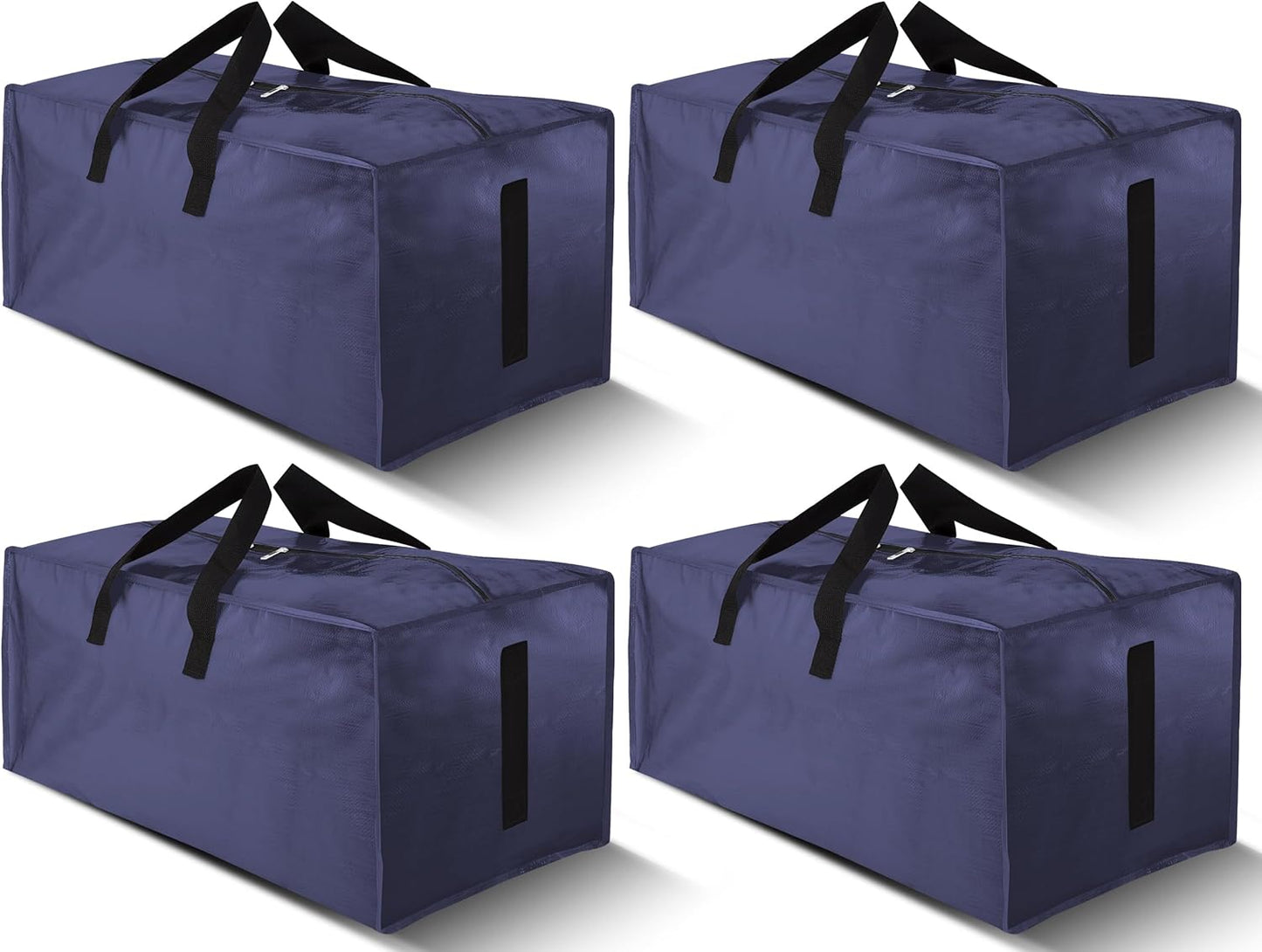 4 Pack Large Strong Moving Bags with Zippers & Carrying Handles - Water-Resistant - Heavy Duty Storage Tote for Space Saving, Fold Flat, Alternative to Moving Box (Blue)