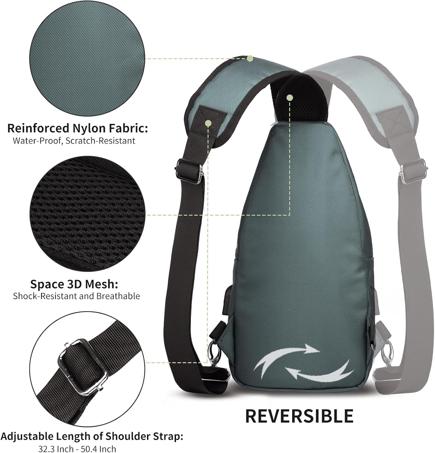 AMJ Crossbody Sling Bag Men Women, Casual Shoulder Backpack, Chest Daypack Satchel for Hiking Travel