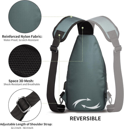 AMJ Crossbody Sling Bag Men Women, Casual Shoulder Backpack, Chest Daypack Satchel for Hiking Travel