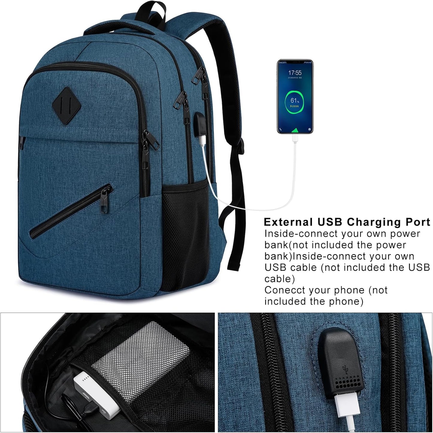 Backpack for Boys Men, School Backpack for Teens Girls, Lightweight Casual High School Bookbag, Daily-use Travel Laptop Backpack with USB Charging Port Fits 15.6 Inch Notebook
