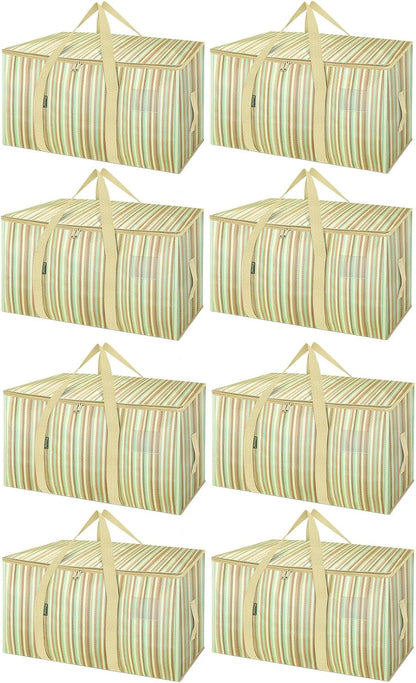 BALEINE 8-Pack Oversized Moving Bags with Reinforced Handles, Heavy-Duty Storage Tote for Clothes, Moving Supplies (Color Strip, 8-Pack)
