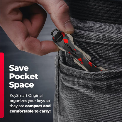 KEYSMART Key Holder for Keychain - Compact Key Organizer for Key Chain, Minimalist Clutter-Free EDC Keychains Key Ring, Red Forged Carbon Fiber, 14 Keys