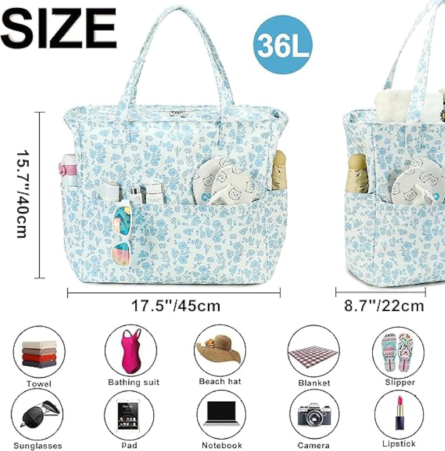 Waterproof Beach Tote Pool Bags for Women Ladies Extra Large Gym Tote Carry On Bag With Wet Compartment for Weekender Travel