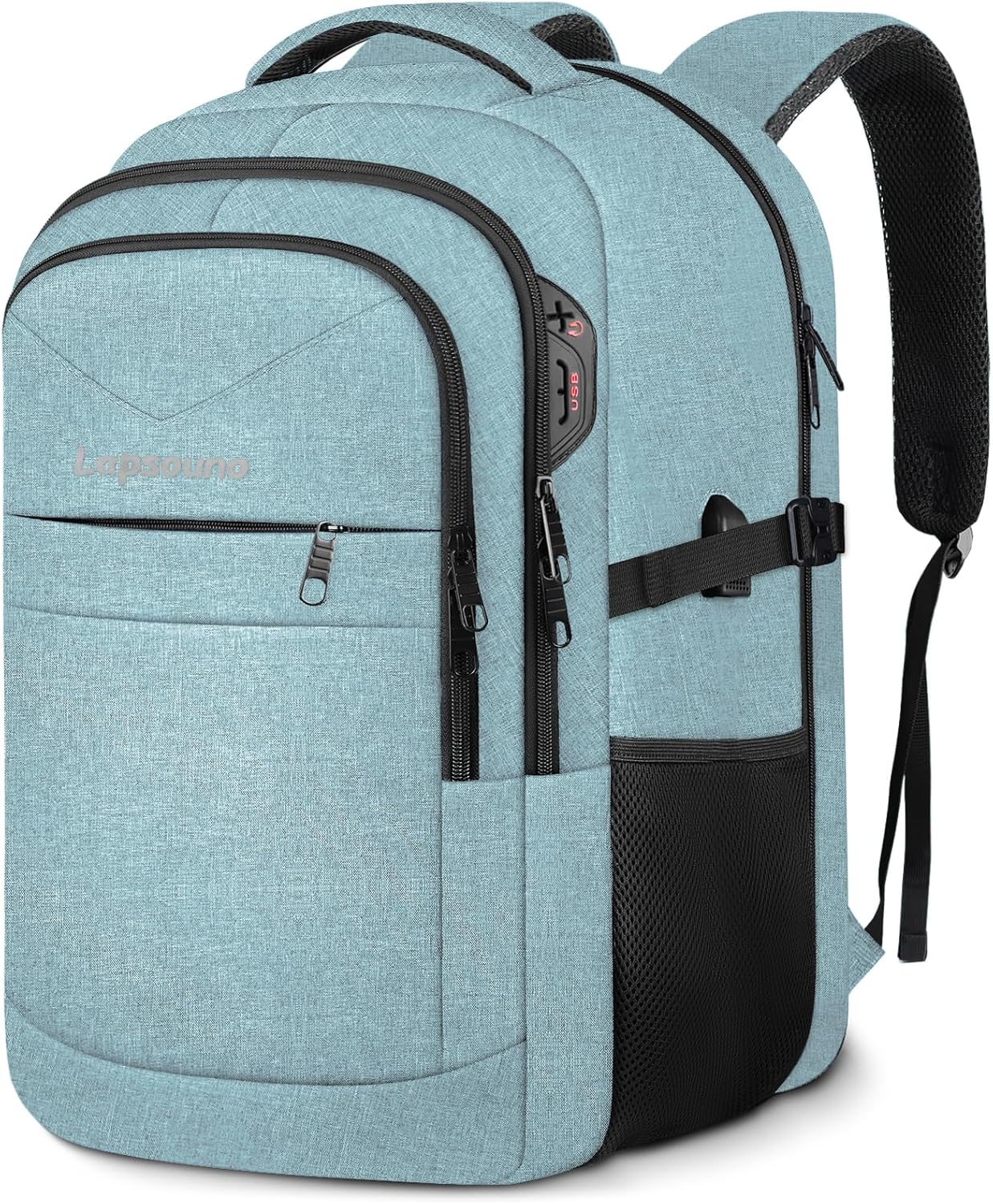 Lapsouno Business Laptop Backpack, Travel Laptop Backpack, Backpack, Anti Theft Sturdy 15.6 Inch TSA Friendly with USB Port, Water Resistant College School Computer Bag Gifts for Men Women, Lake Green