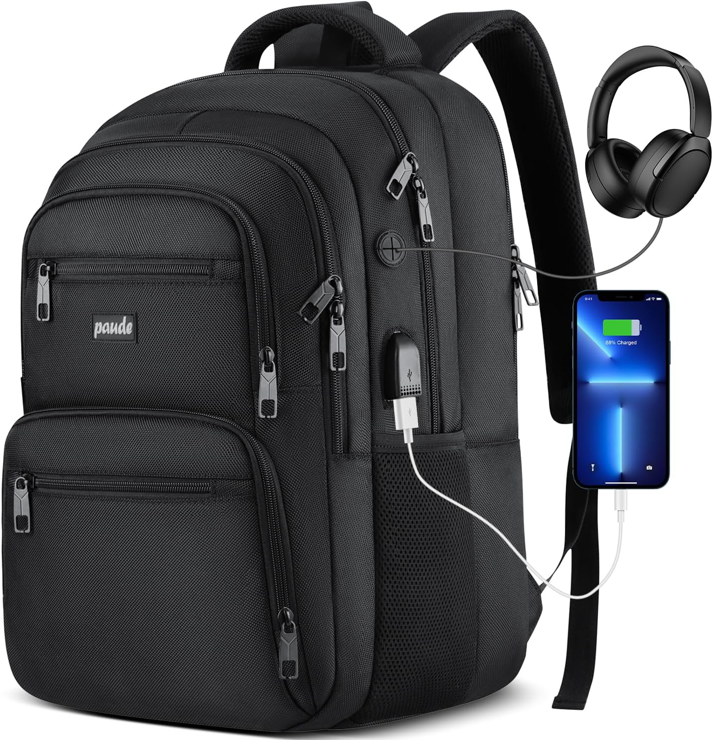 Paude Laptop Backpack, 17.3 Inch School Backpack Large Bookbag with USB for High School College Students Office Business,Waterproof