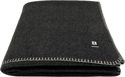 EKTOS 100% Virgin Wool Blanket, 90" x 66", Perfect for Camping, Survival and Bushcraft (Charcoal, Twin Size)