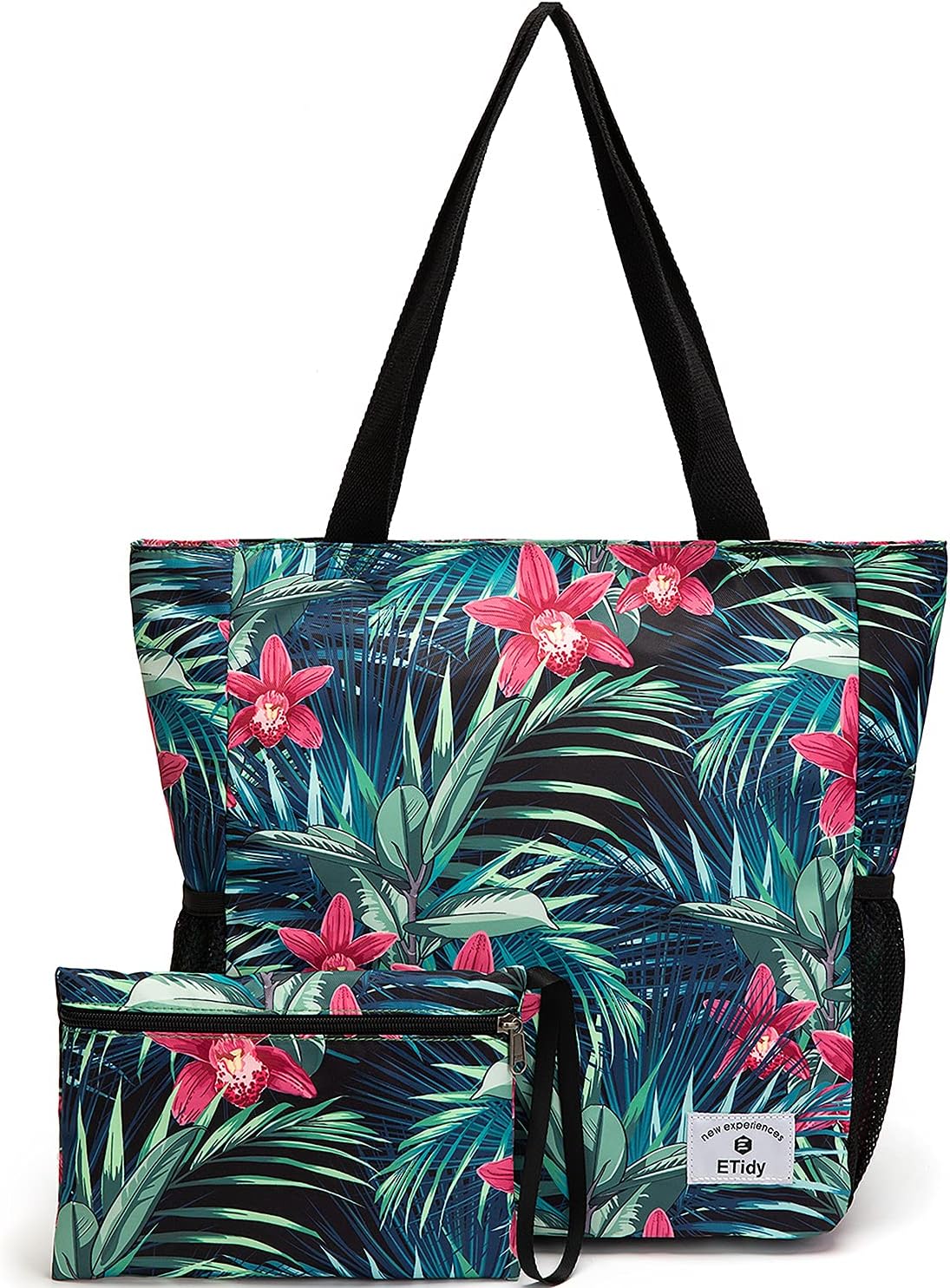 ETidy Large Capacity Foldable Tote Bag With Zipper Water-resistant SandproofWomen Beach Bag Handbag GymBag Travel ShoppingBag