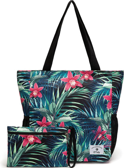 ETidy Large Capacity Foldable Tote Bag With Zipper Water-resistant SandproofWomen Beach Bag Handbag GymBag Travel ShoppingBag