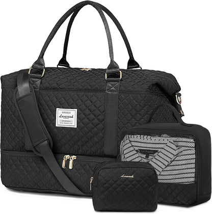 LOVEVOOK Travel Duffle Bag,Weekender Bags for Women with Shoe Compartment，Carry on Overnight Bag with Toiletry Bag,Gym Duffel Bag with Wet Pocket, Hospital Bags for Labor and Delivery
