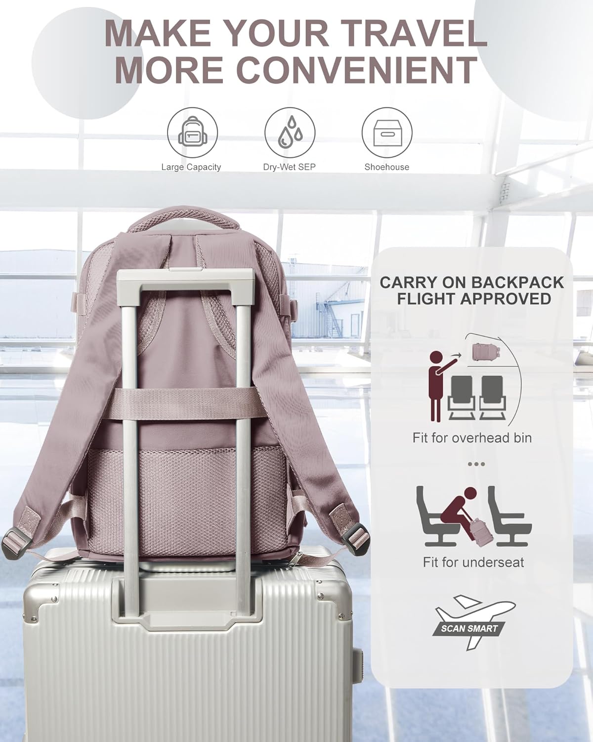 coowoz Travel Backpack Carry On for Women Man Gym Backpacks with Laptop Compartment Mochila de Viaje Teacher Personal Item Backpack Rucksack Airplane Accessories Must Haves Lotus Pink Small