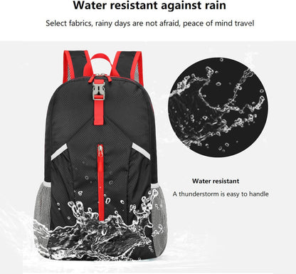 25L Hiking Backpack Foldable Sports Daypack Camping Collapsible Bag Water Repellent Lightweight Travel Men Women (Black)
