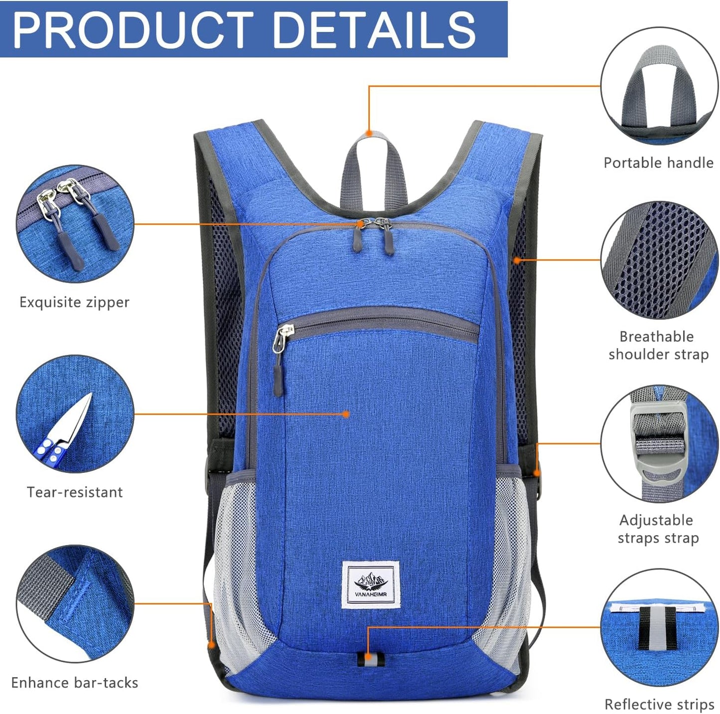 Esup 15L Lightweight Hiking Backpack Foldable Small Travel Backpack Packable Camping Backpack for Women Men (Sky blue)