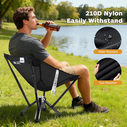 Compact Camping Chair, Portable Comfortable Camping Chair for Adults - 600 LBS Capacity Sturdy Camping Folding Chair with Quick Setup & Carry Bag Compact Camp Chair (Black)