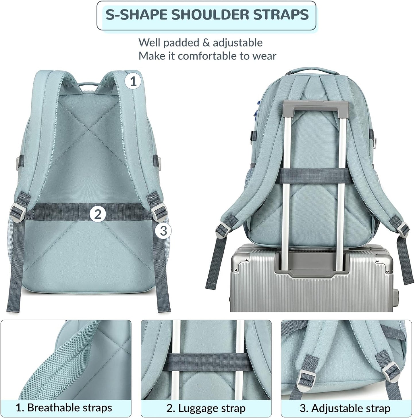 Lohol Water Resistant Backpack with Mulitiple Pockets for School Travel Outdoor College, 15.6 inch Laptop Daypack for Men and Women (Blue)