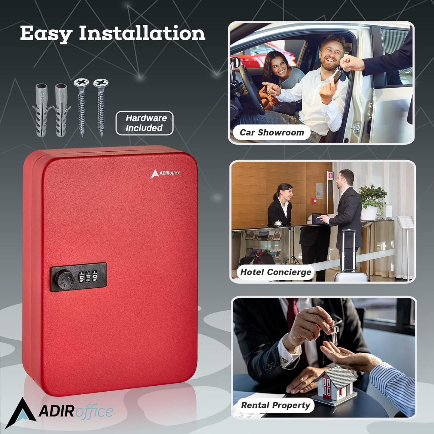 AdirOffice Key Lock Box – 48 Key Hooks Wall Mounted Key Cabinet Lock Box, Car Keys Holder Box, Lockable Key Storage Box - Metal Key Box Organizer with for Home and Office