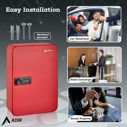 AdirOffice Key Lock Box – 48 Key Hooks Wall Mounted Key Cabinet Lock Box, Car Keys Holder Box, Lockable Key Storage Box - Metal Key Box Organizer with for Home and Office
