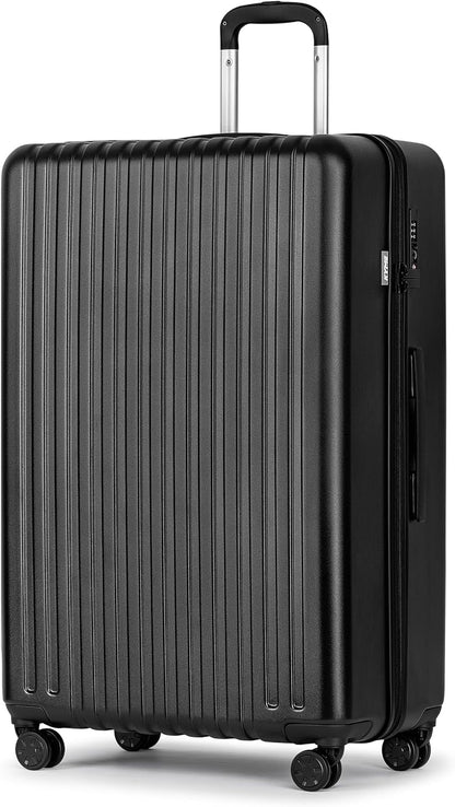 KYME 30-Inch Large Checked Luggage, 100% PC Hardside Suitcase with TSA Lock & Double Spinner Wheels, Durable Travel Hard Shell for Men & Women (Black)