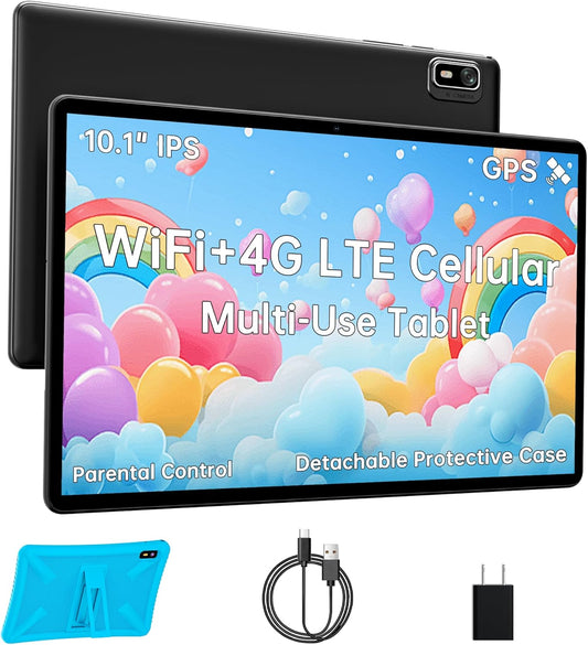 HAOVM Tablet 10 inch Android 14, 4G SIM Unlocked, Kid Tablet with SIM Card Slot, IPS Touch Screen, 2.0GHz Fast Processor, 3GB+32GB+TF Expand,2.4G/5GHz WiFi,8MP Camera, GPS, with Blue case
