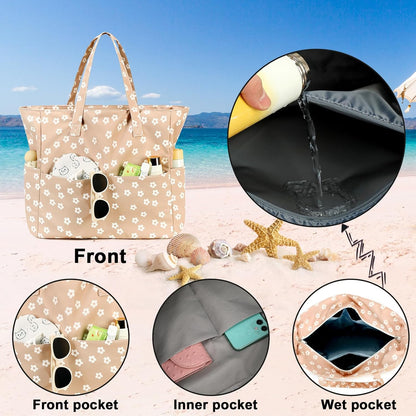 Waterproof Beach Tote Pool Bags for Women Ladies Extra Large Gym Tote Carry On Bag With Wet Compartment for Weekender Travel