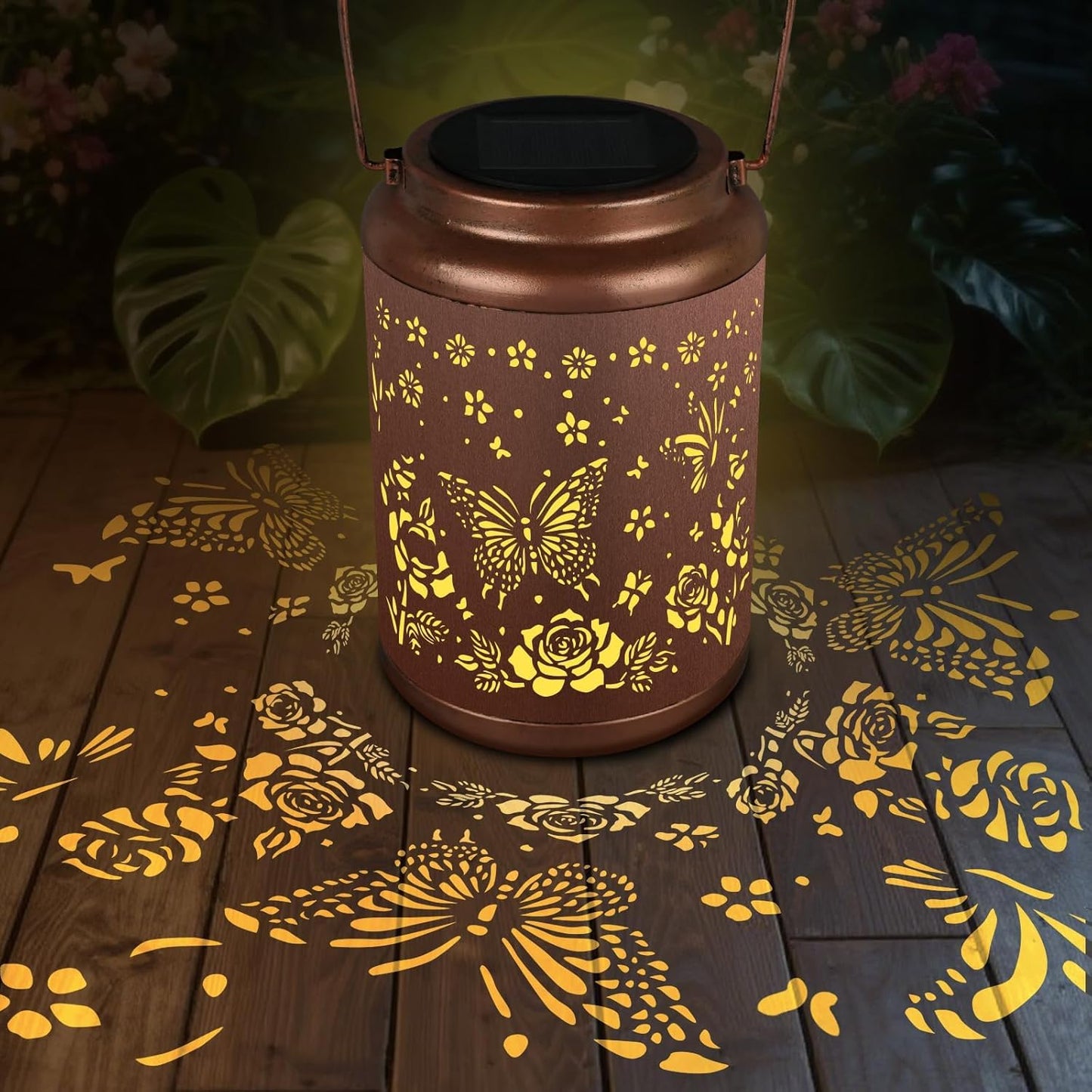 Solar Lanterns Outdoor Waterproof, Outdoor Waterproof Butterfly Garden Decorative Lights, Courtyard and Backyard Lights, Porch Metal Solar Decorations