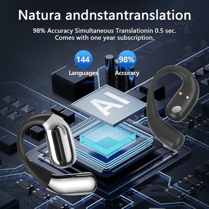 AI Translation Earbuds Real Time, LCD Touchscreen Real-Time Translator for 144 Languages & Accents Includes Free Subscription Translation Device Earphones for Travel Business Learning, Black