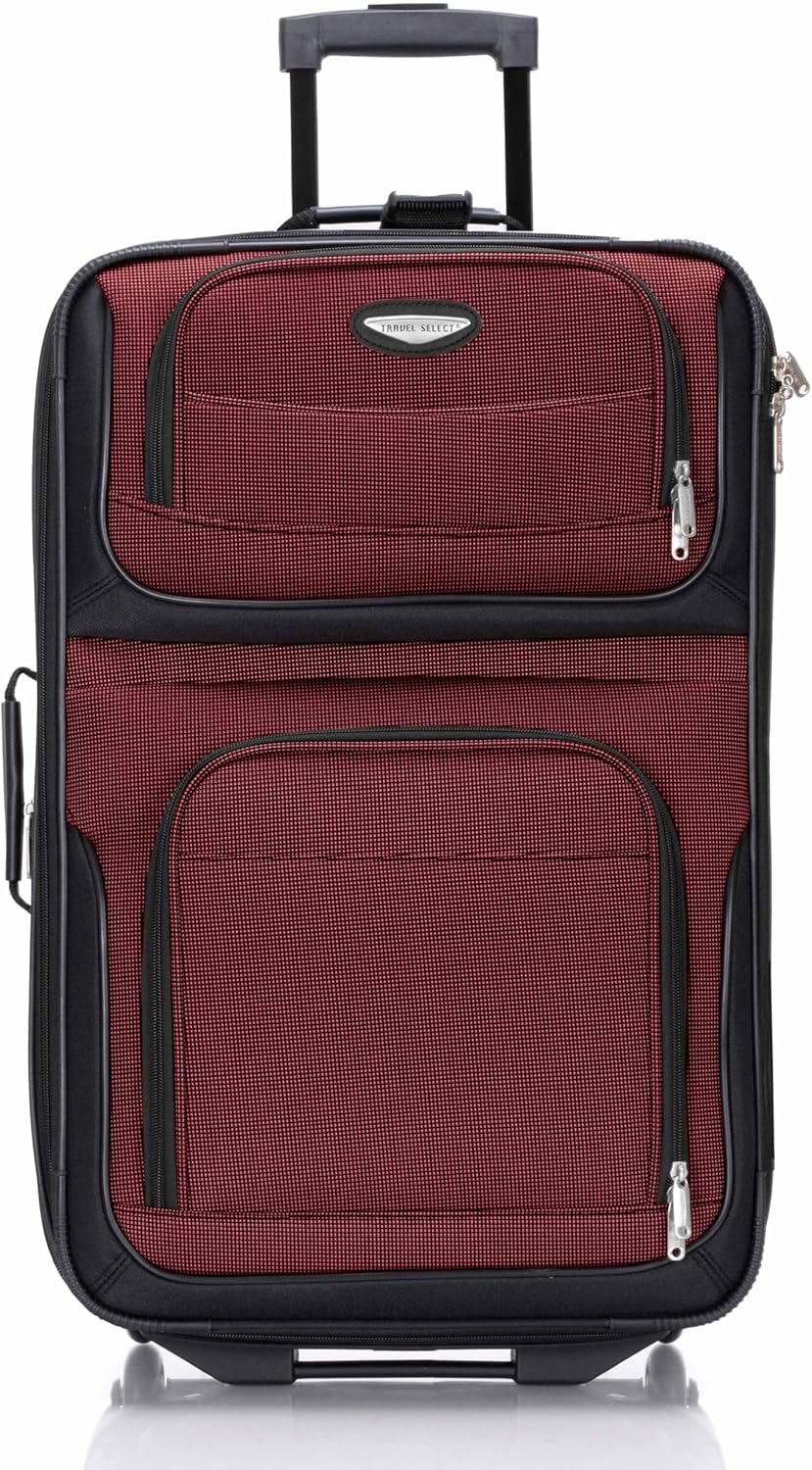 Travel Select Amsterdam 25-Inch Softside Expandable Rolling Upright Luggage, Lightweight 2-Wheel Suitcase with Push-Button Handle, Burgundy
