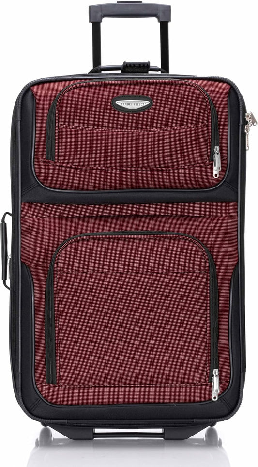 Travel Select Amsterdam 25-Inch Softside Expandable Rolling Upright Luggage, Lightweight 2-Wheel Suitcase with Push-Button Handle, Burgundy
